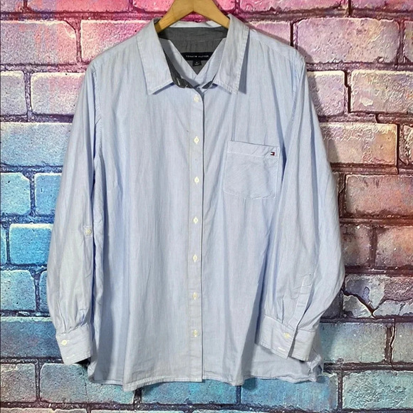 Tommy Hilfiger Shirt Light Blue Button Up Business Casual Size 1X - Picture 1 of 6